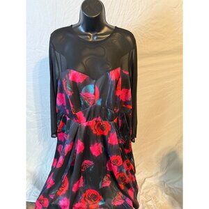 Torrid Womens Floral Red Black Sheer Top Party Dress Plus Size 3 3X Pockets Lace